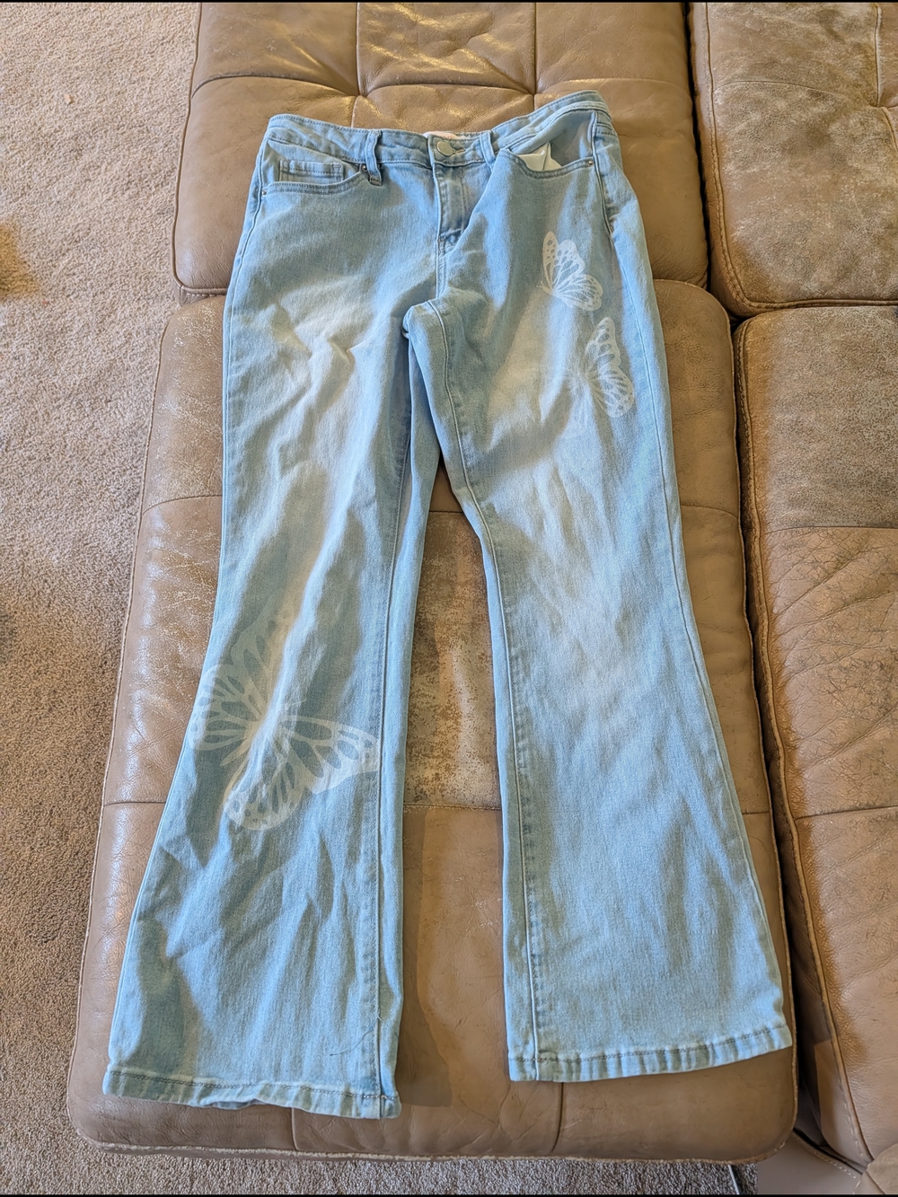 Light Blue Women's Butterfly-Print Jeans
